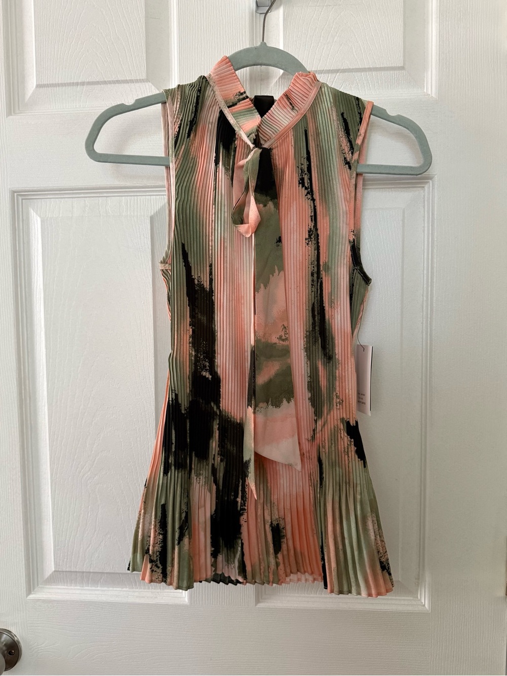 DKNY Pleated Tie Neck Top